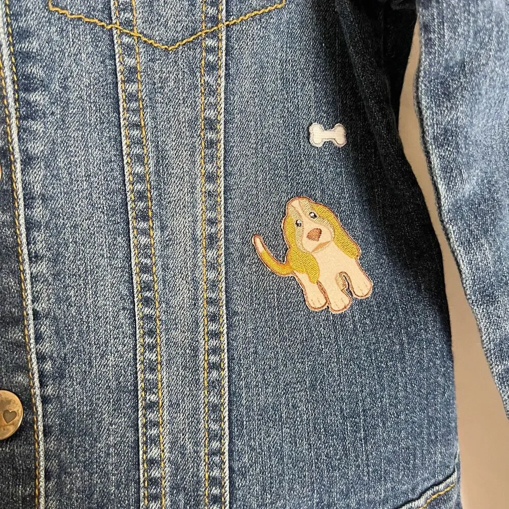 Kid's Denim Jacket Dog Patches Children's Place Size 10-12 Girl's